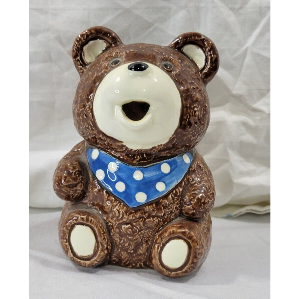 Vintage 1983 Otagiri Blue Bandana Bear Open Mouth Back Trinket Holder Planter